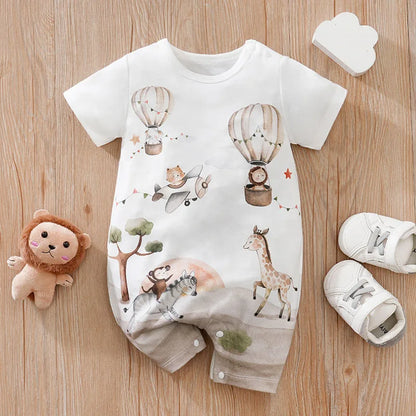 Body d'été pour garçons et filles, imprimé Animal de dessin animé mignon, confortable et décontracté, manches courtes, pour bébé
