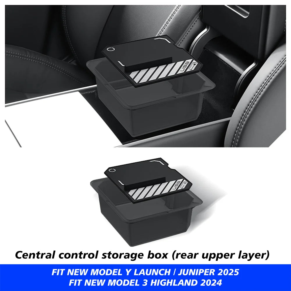 Boîte de rangement pour Console centrale Tesla, nouveau modèle Y 2025, lancement Juniper modèle 3 Highland 2024, boîte d'accoudoir, coussinet supérieur et inférieur en Silicone