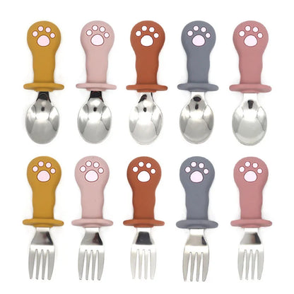 Ensemble de vaisselle de dessin animé pour bébé, ustensiles pour enfants en acier inoxydable, couverts de table pour tout-petits, dessin animé, cuillère d'alimentation pour nourrissons, fourchette