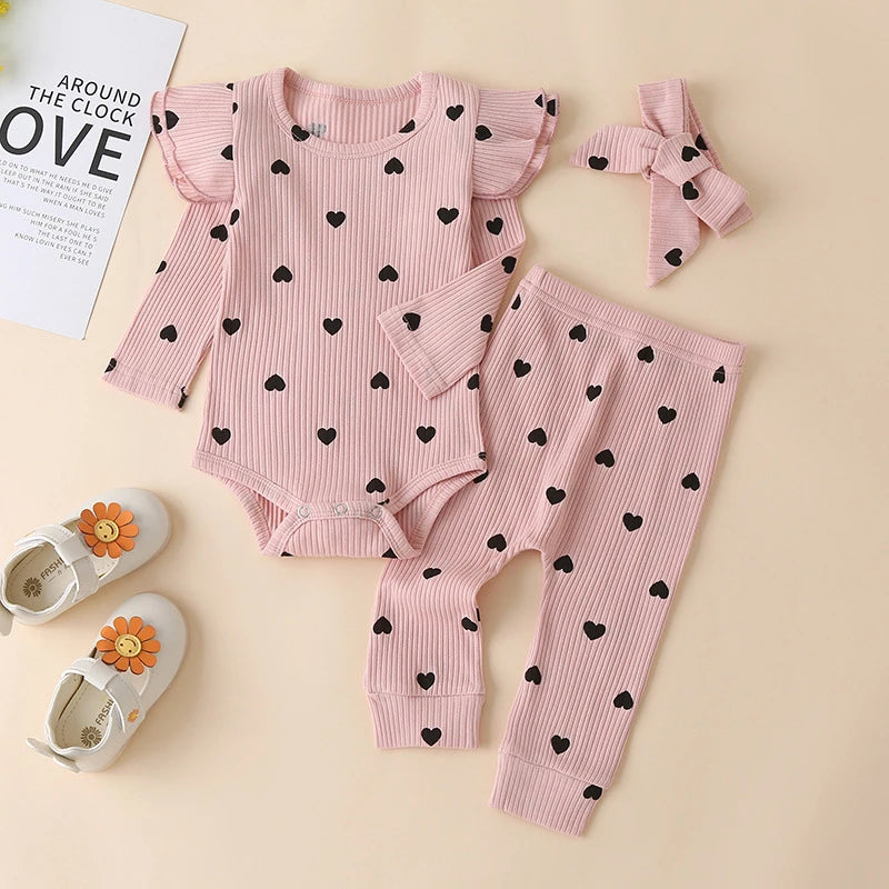 3 pièces bébé fille tenue ensemble nouveau-né enfant en bas âge enfants ensemble de vêtements bébé filles dentelle volants coton body + pantalon + bandeau vêtements