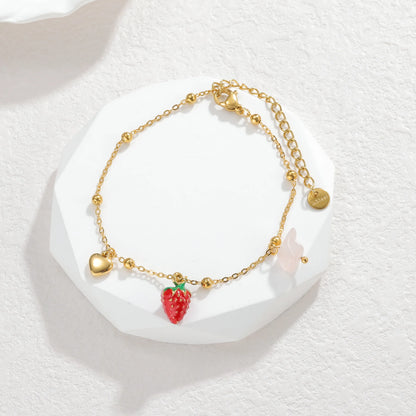 Nextvance été mode plaqué or Bracelets pour femme rouge fraise cerise pastèque breloques en acier inoxydable bijoux cadeaux