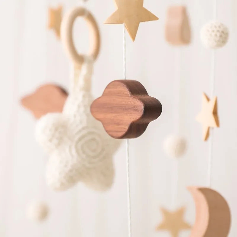 Berceau de bébé lit Mobile cloche hochet jouets en bois Crochet étoiles pendentif lit cloche jouets nouveau-né confort berceau support suspendus jouets cadeaux