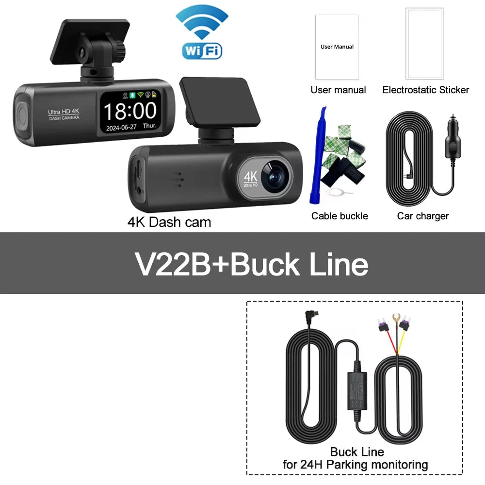 UHD 4K WiFi Dash Cam double objectif enregistreur de conduite voiture DVR en option 1080P caméra à objectif arrière GPS 24H surveillance du stationnement boîte noire