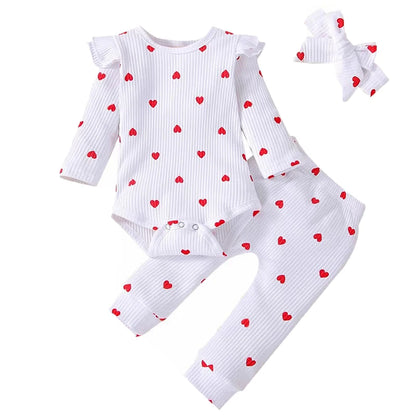 3 pièces bébé fille tenue ensemble nouveau-né enfant en bas âge enfants ensemble de vêtements bébé filles dentelle volants coton body + pantalon + bandeau vêtements