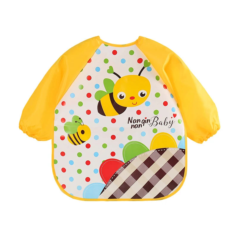 Bavoir anti-salissures pour bébé de 0 à 3 ans, manteau à manches longues, avec sangle, doux, mignon, motif de dessin animé, D343