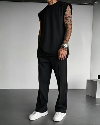 Combinaison de sport sans manches pour hommes, pantalon décontracté de couleur unie, vêtements pour hommes, ensemble deux pièces, nouvelle collection été 2025