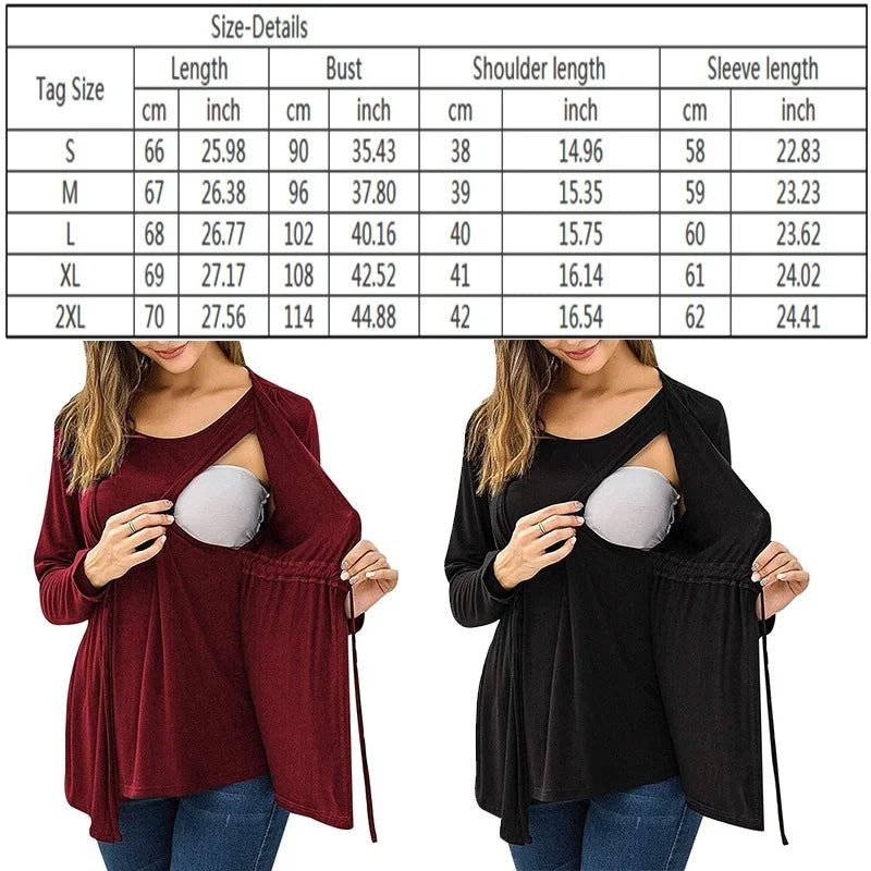 Automne hiver à manches longues col rond faux deux pièces à lacets allaitement femmes enceintes haut T-shirt vêtements d'extérieur pour femmes enceintes