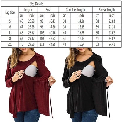 Automne hiver à manches longues col rond faux deux pièces à lacets allaitement femmes enceintes haut T-shirt vêtements d'extérieur pour femmes enceintes