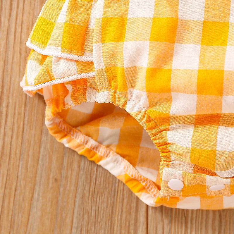 Manches volantes en coton à carreaux pour nouveau-né fille, tenue d'escalade imbibée de fesses + vêtements de sauna
