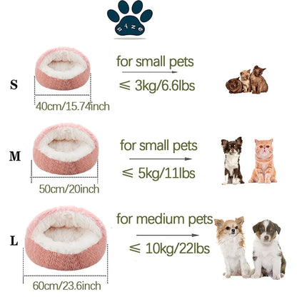 Lit pour animaux de compagnie 2 en 1 en peluche douce 50CM avec housse lit rond pour chat matelas pour chiot chaud chat chien nid de couchage grotte pour petits chiens tapis