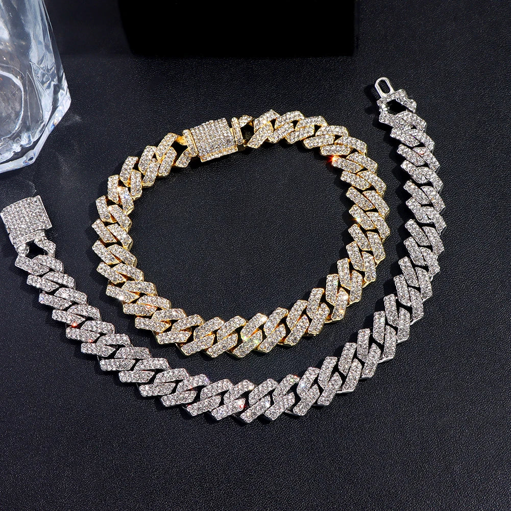 Bracelets en chaîne cubaine à maillons glacés de 14MM pour hommes et femmes, strass complets, épais, Miami, Punk, Hip Hop, bijoux cadeau