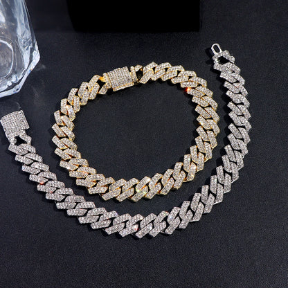 Bracelets en chaîne cubaine à maillons glacés de 14MM pour hommes et femmes, strass complets, épais, Miami, Punk, Hip Hop, bijoux cadeau