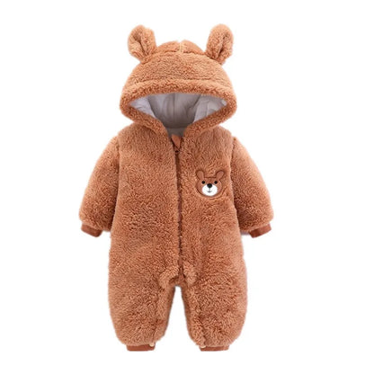 Barboteuse pour nouveau-né, ours en peluche mignon, garçon, automne hiver, garde au chaud, à capuche, combinaison globale pour nourrissons filles, vêtements d'extérieur