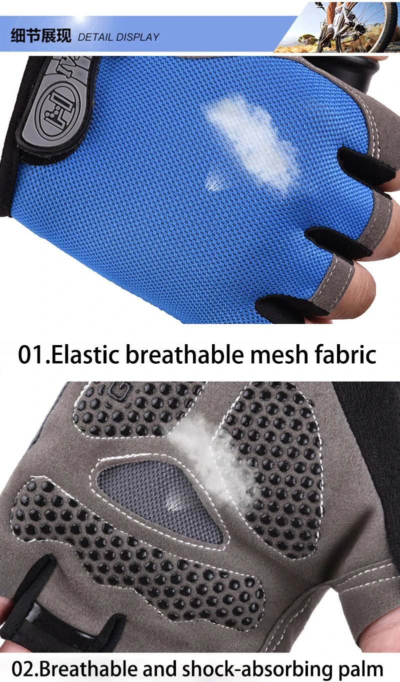 Gants de vélo pour hommes et femmes, demi-doigt, de gymnastique, mitaines respirantes et antidérapantes, pour Fitness, entraînement sportif