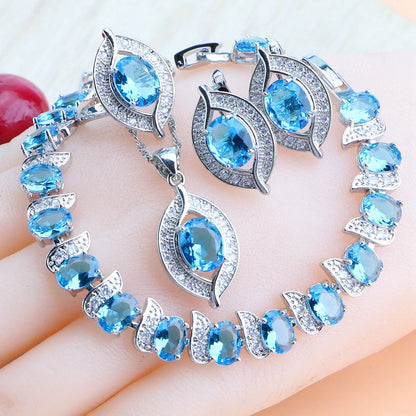 Ensemble de bijoux en argent Zircon violet 925, boucles d'oreilles de mariée, bracelets à breloques pour femmes, bague, pendentif, collier, bijoux de mariage