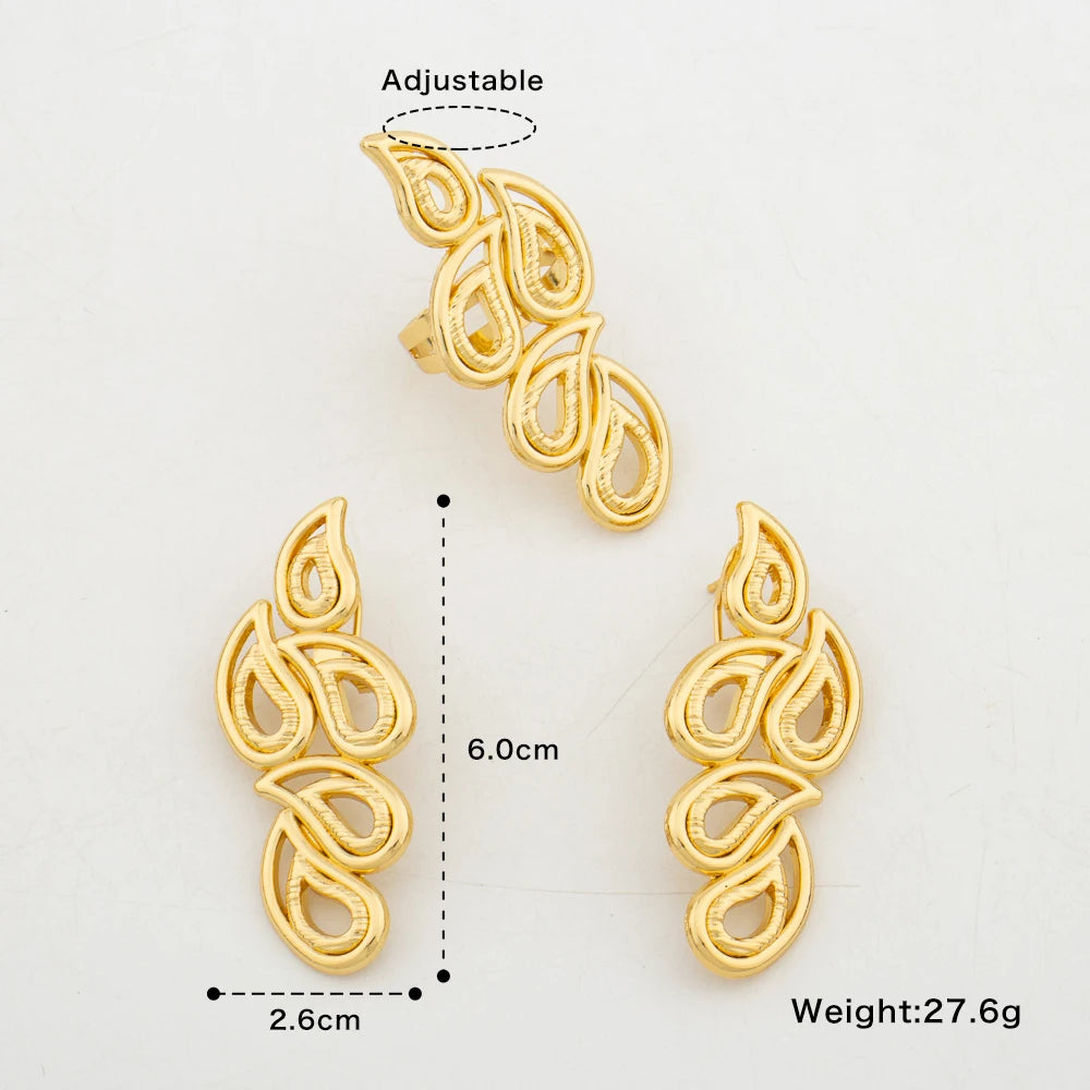 Boucles d'oreilles couleur or 18 carats avec bague, ensemble de bijoux pour mariée, boucles d'oreilles à clip africaines et bague, ensemble de 2 pièces pour bijoux de fiançailles