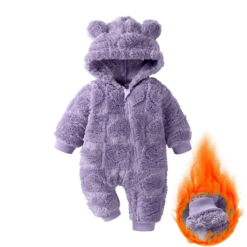 Dessin animé bébé vêtements garçon barboteuse à manches longues arctique velours à capuche bébé fille barboteuse hiver chaud nouveau-né vêtements 0-18 mois