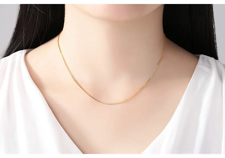 Chaîne de collier couleur or 14k pour femmes, boîte, os de serpent/étoilé/chaîne croisée, collier de 18 pouces, bijoux fins, cadeaux