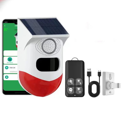 Tuya – détecteur de mouvement infrarouge intelligent WiFi, solaire, extérieur, PIR, sirène stroboscopique sans fil, alarme sonore, télécommande étanche