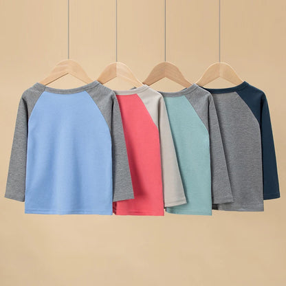 1/4 Pack 2025 nouveau printemps et automne enfants couleur correspondant à manches longues T-shirt pour garçons et filles décontracté Joker T-shirt