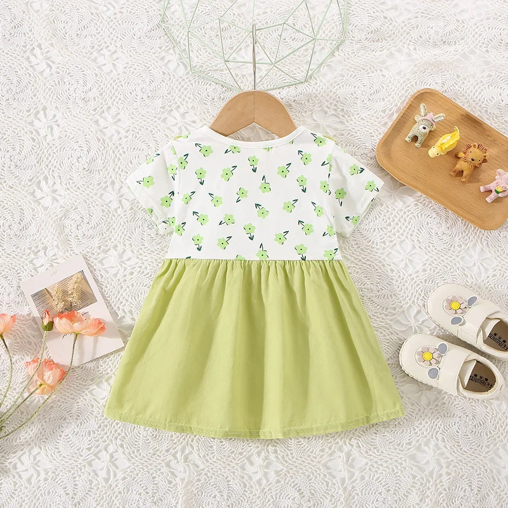 (0-3 ans) été bébé fille coton fleur faux deux pièces bandoulière robe fille mignon robe à manches courtes