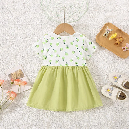 (0-3 ans) été bébé fille coton fleur faux deux pièces bandoulière robe fille mignon robe à manches courtes