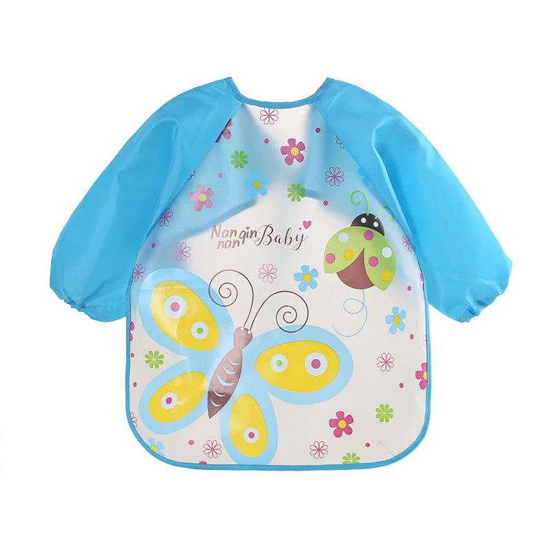 Bavoir anti-salissures pour bébé de 0 à 3 ans, manteau à manches longues, avec sangle, doux, mignon, motif de dessin animé, D343