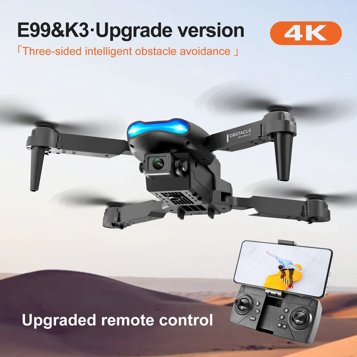 Drone professionnel E99 Pro avec caméra 4K, photographie aérienne, caméra HD pour touristes, évitement d'obstacles à trois côtés, quadrirotor