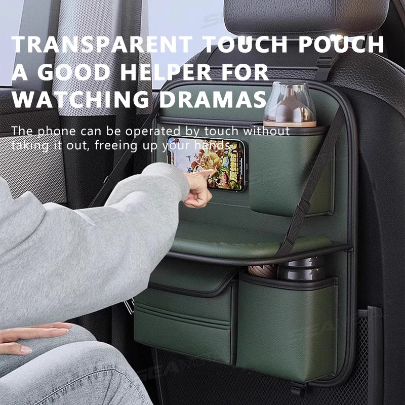 SEAMETAL 8 en 1 sac de rangement pour dossier de siège de voiture avec plateau pliable résistant à l'usure étanche organisateur de siège arrière de voiture porte-mouchoirs/gobelet