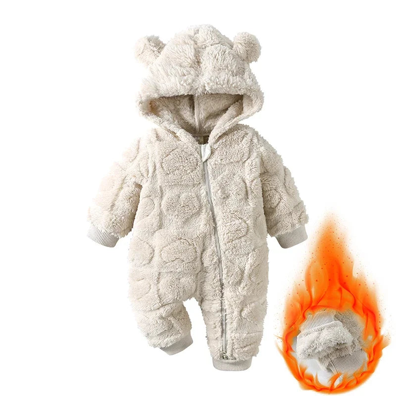Dessin animé bébé vêtements garçon barboteuse à manches longues arctique velours à capuche bébé fille barboteuse hiver chaud nouveau-né vêtements 0-18 mois