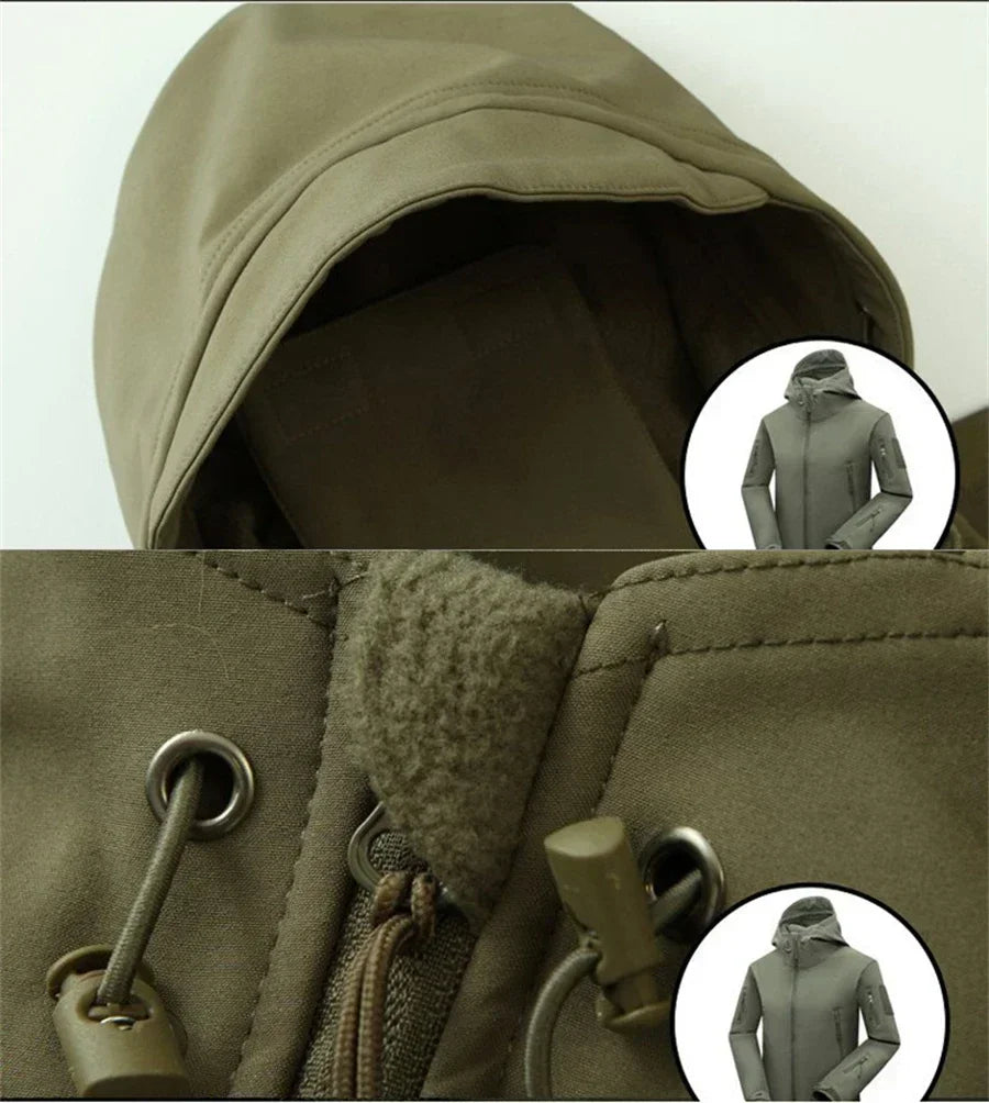 Combinaison camouflage épaisse pour hommes, ensemble d'entraînement tactique imperméable, veste à capuche multi-poches, pantalon polaire, chasse en plein air, 2 pièces, hiver