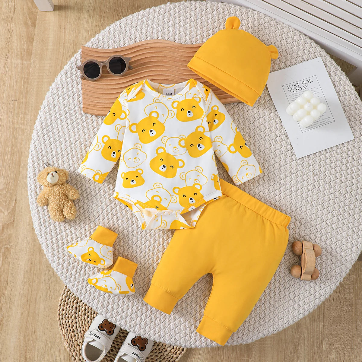 Ensemble de Vêtements pour Bébé Garçon de 0 à 9 Mois, Tenue à Manches sulf, Pantalon, Chapeau et Chaussettes, 4 Pièces/Ensemble, Printemps Automne