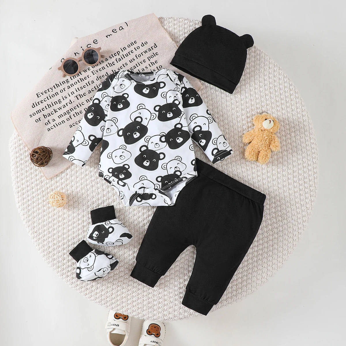 Ensemble de Vêtements pour Bébé Garçon de 0 à 9 Mois, Tenue à Manches sulf, Pantalon, Chapeau et Chaussettes, 4 Pièces/Ensemble, Printemps Automne