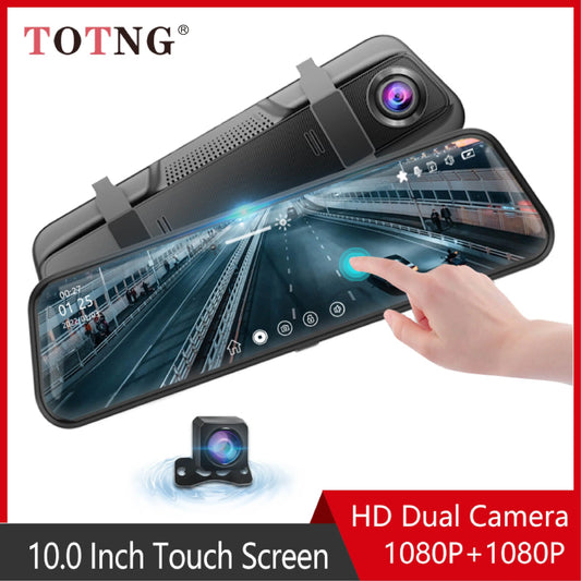10 pouces pour voiture écran tactile enregistreur vidéo rétroviseur Dash Cam caméra avant et arrière miroir DVR (caméra arrière en option)