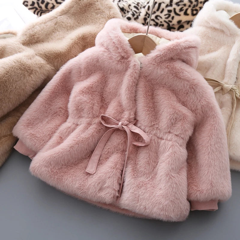 Manteau d'hiver pour filles, Super chaud, fourrure de vison, rembourré, épais, manches longues, manteaux à capuche, veste pour bébés enfants, vêtements d'extérieur en peluche