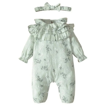 Body pour nouveau-né fille de 0 à 18 mois, imprimé Floral, barboteuse à manches longues avec bandeau, vêtements de printemps et d'automne