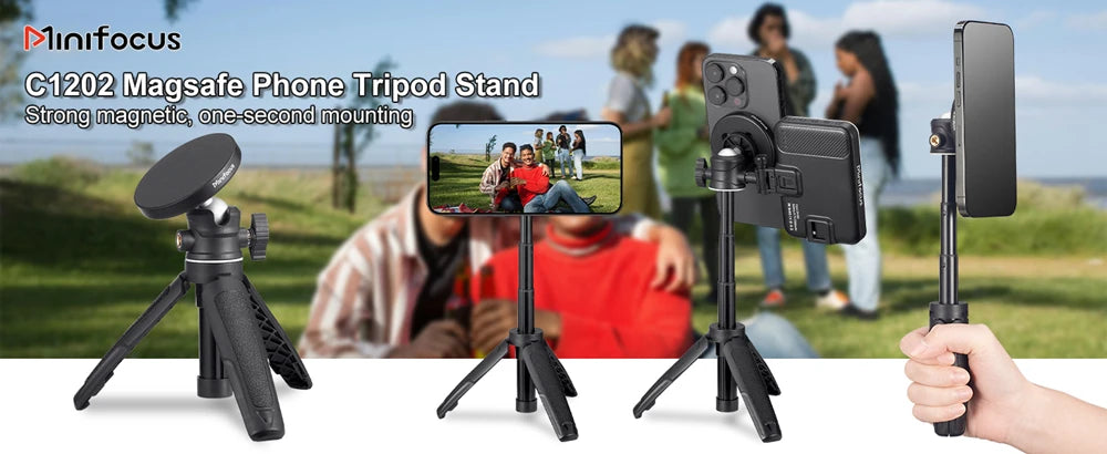 Trépied magnétique pour smartphone MagSafe, mini perche à selfie extensible à 360 °, support de trépied à tête sphérique, poignée pour iPhone 14, 13, 12
