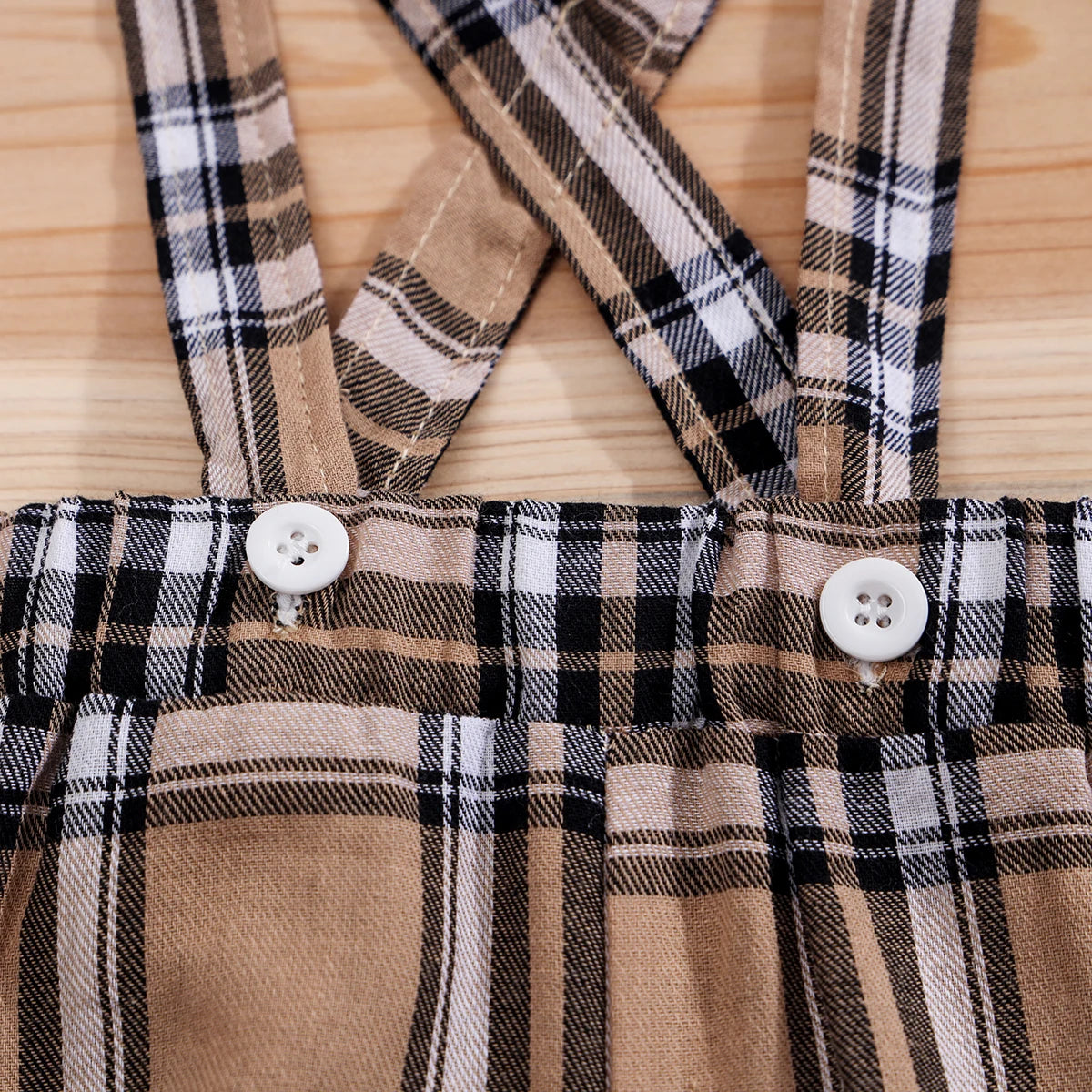 IURNXB – ensemble de vêtements pour bébé, 2 pièces, manches courtes, body ours à carreaux + pantalon à bretelles, tenues pour nouveau-né de 1 à 18 mois