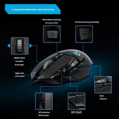 Logitech G502 HERO câble souris de jeu e-sports manger du poulet souris mécanique lumière rvb peut être équilibrée pour manger du poulet Macro Prog