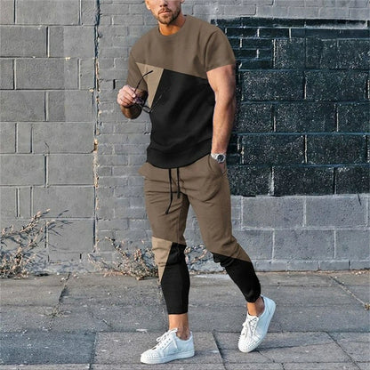 Ensemble de survêtement à manches courtes pour hommes, t-shirt décontracté, olympiques Y-pantalon, vêtements à col rond, mode sportive, fjCasual, 2 pièces