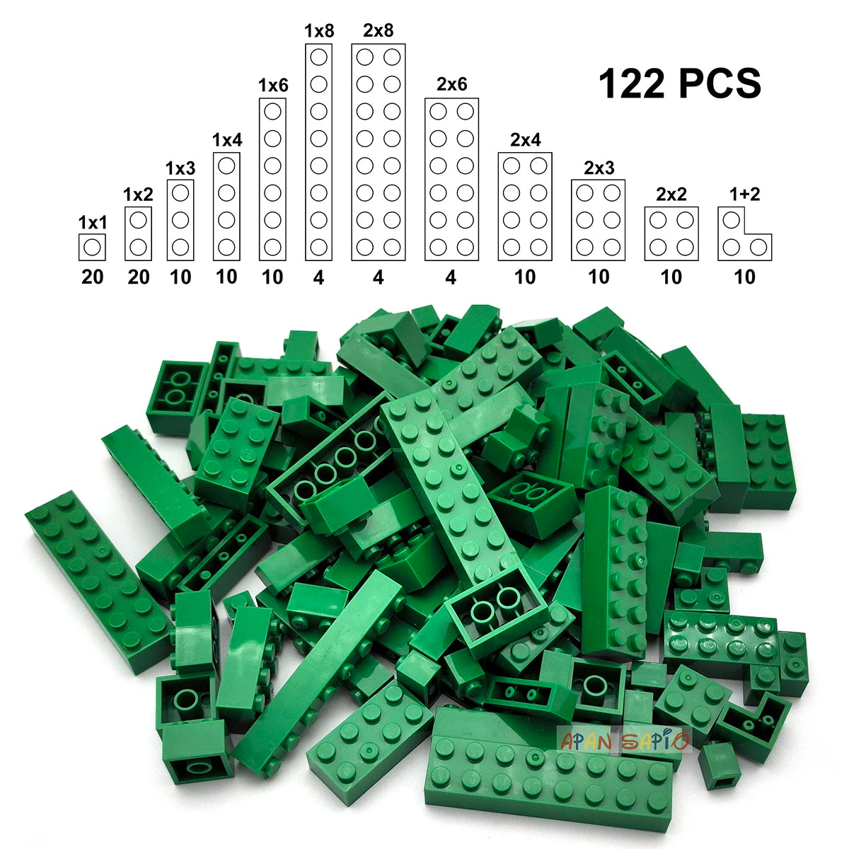 122 pièces figurines épaisses briques 12 tailles bricolage blocs de construction éducatif taille créative Compatible avec 3001 jouets en plastique pour les enfants