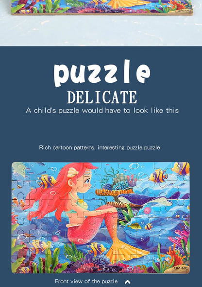 Puzzle de dessin animé 60 pièces avec boîte en métal, Puzzle de véhicule Animal d'éducation précoce pour enfants, jeu d'interaction Parent-enfant