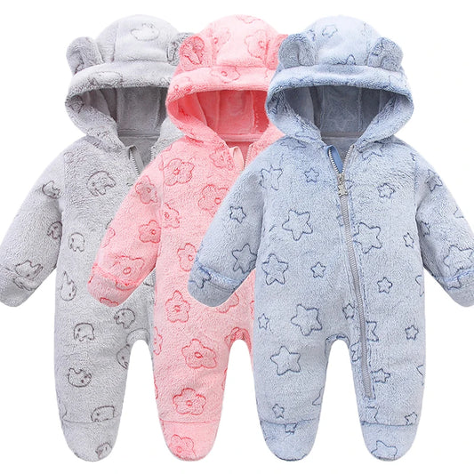Vêtements doux pour nouveau-né, flanelle, automne hiver, pour bébés garçons et filles, combinaison de dessin animé, body chaud pour bébés de 0 à 12 mois