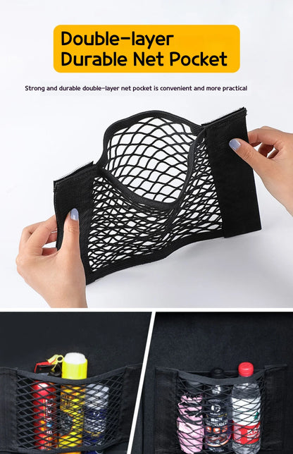 Sac de rangement de bagages, sac de rangement de coffre de voiture, filet de rangement de voiture en Velcro Double extensible, sac de rangement en maille, filet de voiture