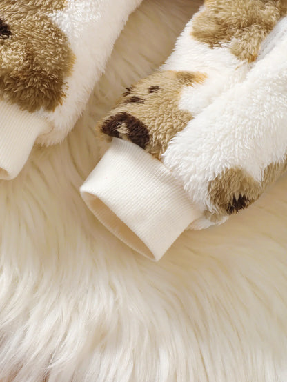 Combinaison d'hiver en peluche pour bébé fille, à la mode, décontractée, mignonne, motif petit ours, fermeture éclair inclinée, capuche, manches longues