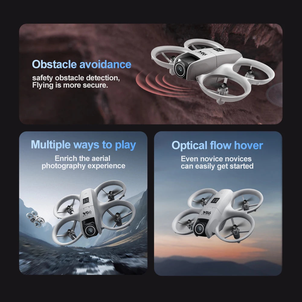 V66 Mini Drone 4K professionnel double caméra Mode sans tête évitement d'obstacles WiFi FPV Dron 360 °   Jouets quadrirotor RC à rabat pour enfants