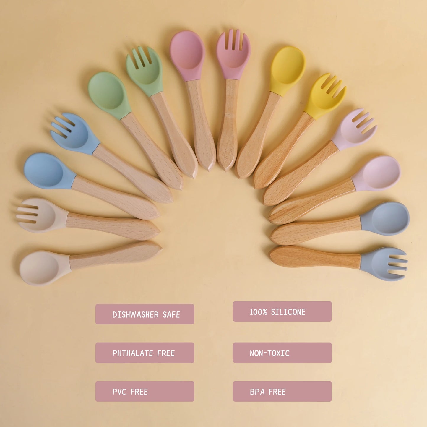2 pièces/ensemble vaisselle bébé cuillère fourchette ensemble enfants Silicone bois alimentation formation bébé vaisselle couverts bébé alimentation fournitures
