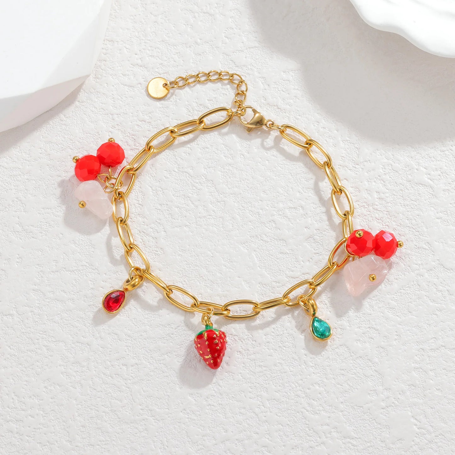 Nextvance été mode plaqué or Bracelets pour femme rouge fraise cerise pastèque breloques en acier inoxydable bijoux cadeaux