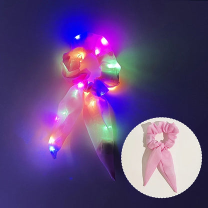 Chouchous lumineux LED populaires pour femmes et filles, corde à cheveux scrunchy scintillante, bandeau lumineux pour Halloween