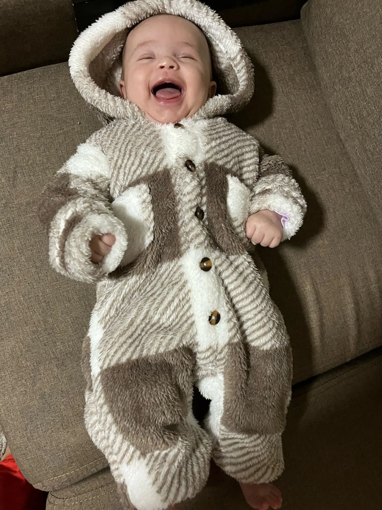 Barboteuse à carreaux pour bébés garçons et filles, combinaison à capuche et manches longues en peluche, vêtements chauds d'hiver pour tout-petits garçons de 3 à 24 mois
